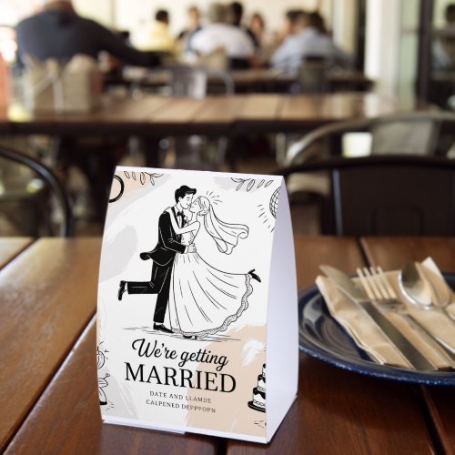 Whimsical Hand-Drawn Dancing Couple Retro Tabletop Paper Table Tent