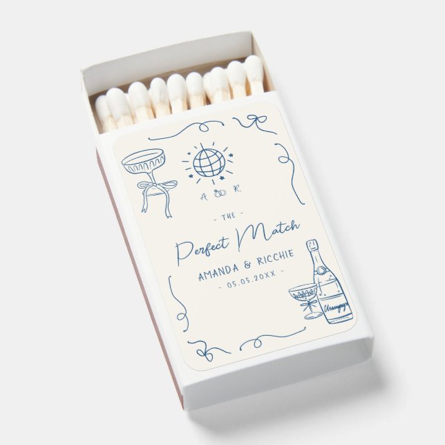 Whimsical Hand Drawn Disco Wedding Favor Matches (Front Open)
