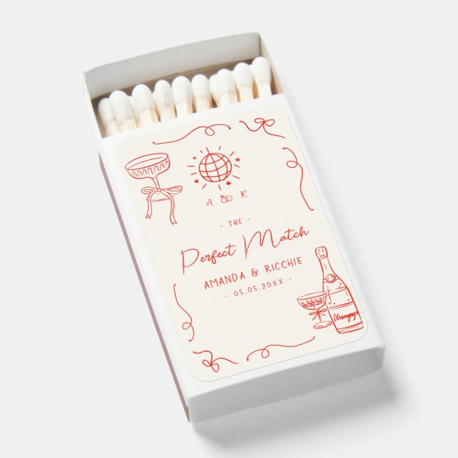 Whimsical Hand Drawn Disco Wedding Favor Matches (Front Open)