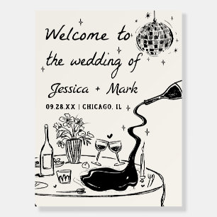 Whimsical Hand Drawn Disco Wedding Welcome Sign