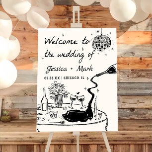 Whimsical Hand Drawn Disco Wedding Welcome Sign