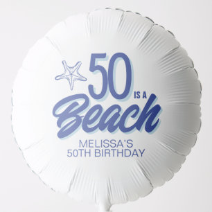 Whimsical Hand Drawn Doodle 50th Beach Birthday Balloon