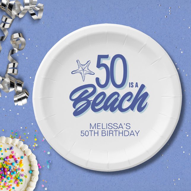 Whimsical Hand Drawn Doodle 50th Beach Birthday Paper Plates (Creator Uploaded)