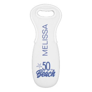 Whimsical Hand Drawn Doodle 50th Beach Birthday Wine Bag