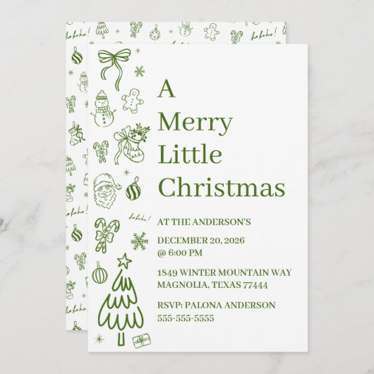 Whimsical Hand Drawn Doodle Green (Front/Back)