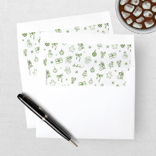 Whimsical Hand Drawn Doodle Green Christmas Envelope Liner