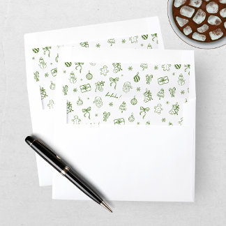 Whimsical Hand Drawn Doodle Green Christmas Envelope Liner