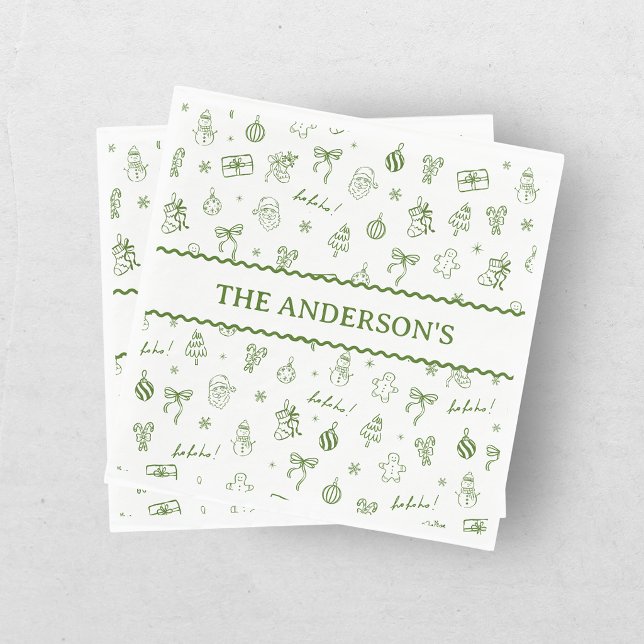 Whimsical Hand Drawn Doodle Green Napkins (Creator Uploaded)