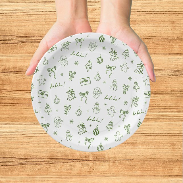 Whimsical Hand Drawn Doodle Green Paper Plates (Creator Uploaded)