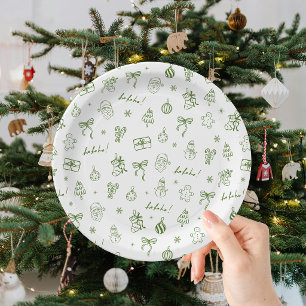 Whimsical Hand Drawn Doodle Green Paper Plates