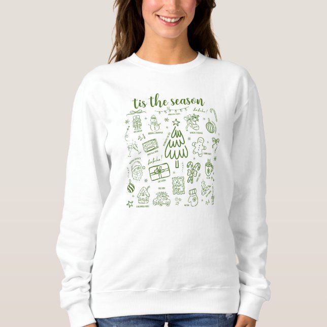 Whimsical Hand Drawn Doodle Green Sweatshirt (Front)