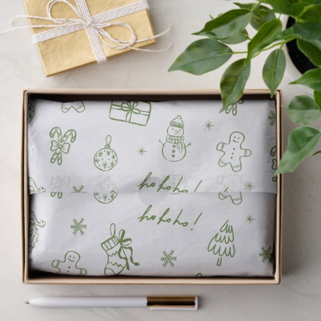 Whimsical Hand Drawn Doodle Green Tissue Paper (Gift)