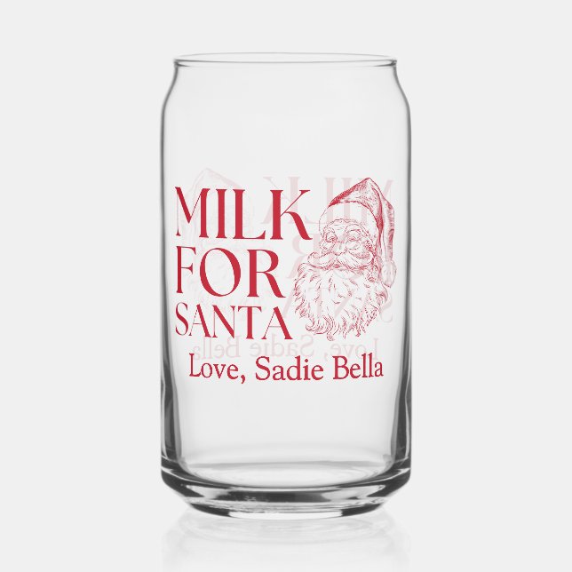 Whimsical Hand Drawn Doodle Milk For Santa Can Glass (Front)
