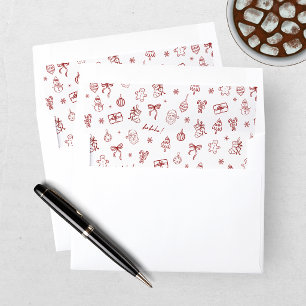 Whimsical Hand Drawn Doodle Red Christmas Envelope Liner