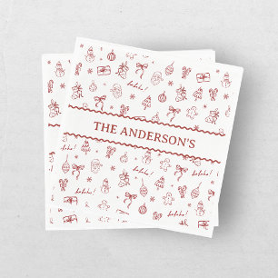 Whimsical Hand Drawn Doodle Red Napkins