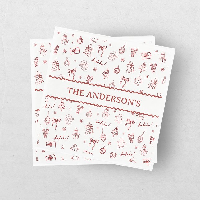 Whimsical Hand Drawn Doodle Red Napkins (Creator Uploaded)
