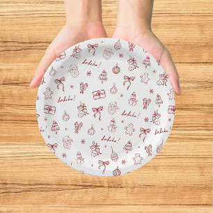 Whimsical Hand Drawn Doodle Red Paper Plates