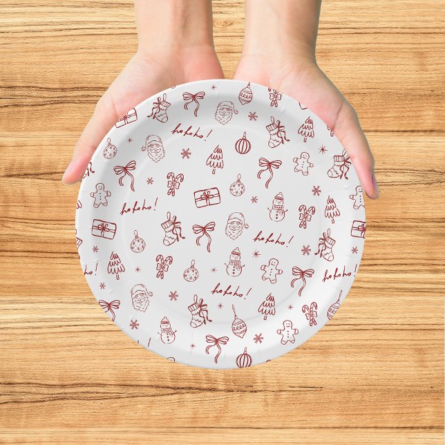 Whimsical Hand Drawn Doodle Red Paper Plates (Creator Uploaded)
