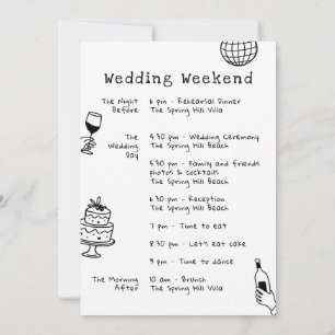 Whimsical Hand Drawn Doodle Wedding Timeline Invitation