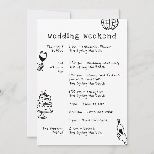 Whimsical Hand Drawn Doodle Wedding Timeline Invitation