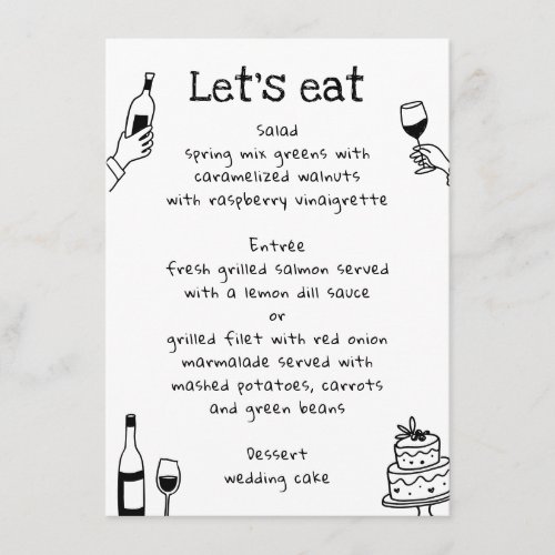 Whimsical Hand Drawn Doodle Wedding | Wine Modern Menu