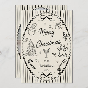 Whimsical Hand Drawn Doodles Christmas Photo Holiday Card