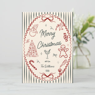 Whimsical Hand Drawn Doodles Christmas Photo Holiday Card