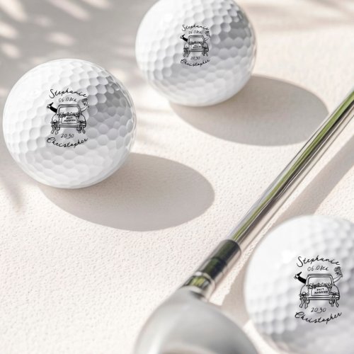 Whimsical Hand Drawn Doodles Couple Just Married Golf Balls