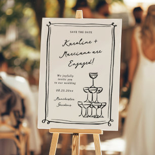 Whimsical Hand Drawn Doodles Engagement Foam Board