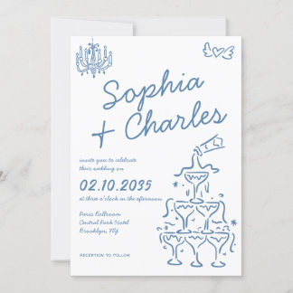 Whimsical Hand Drawn Doodles Photo QR Wedding Invitation