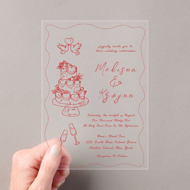 Whimsical Hand Drawn Doodles Wedding Acrylic Invitations (Insitu (Handheld))