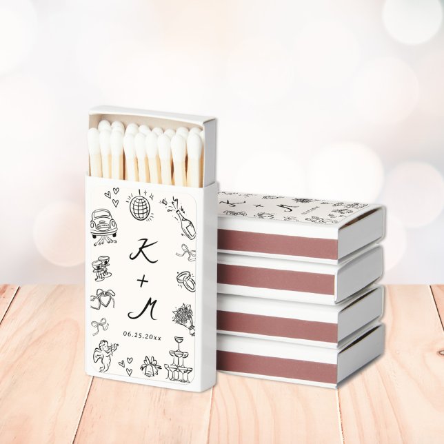 Whimsical Hand Drawn Doodles Wedding Matchboxes (Creator Uploaded)