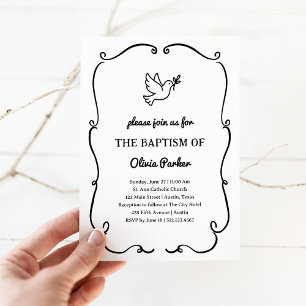 Whimsical Hand-Drawn Dove Baptism Invitation