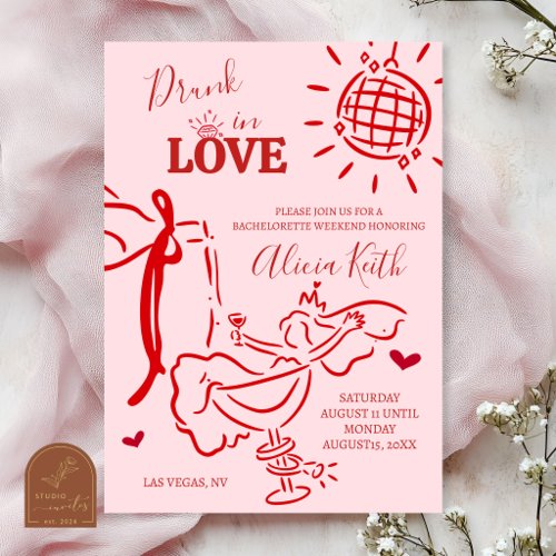 Whimsical Hand Drawn Drunk in Love Bridal Shower Invitation