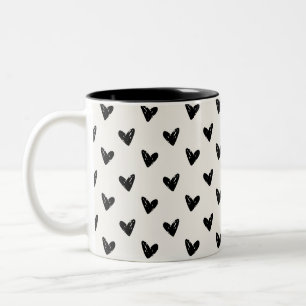 Whimsical, hand drawn elements Valentine's Day Two-Tone Coffee Mug