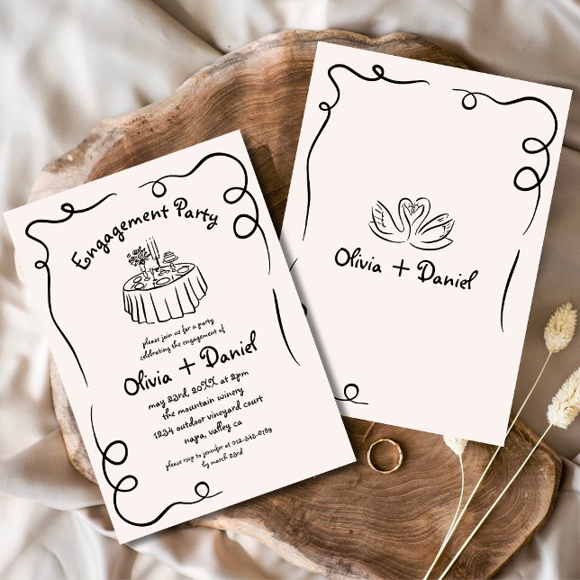 Whimsical Hand Drawn Engagement Party Wedding Invitation (Creator Uploaded)