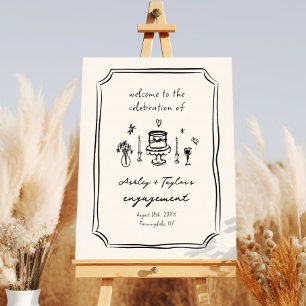 Whimsical Hand Drawn Engagement Party Welcome Foam Board
