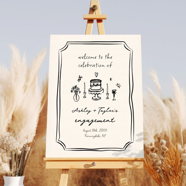 Whimsical Hand Drawn Engagement Party Welcome Foam Board (Creator Uploaded)