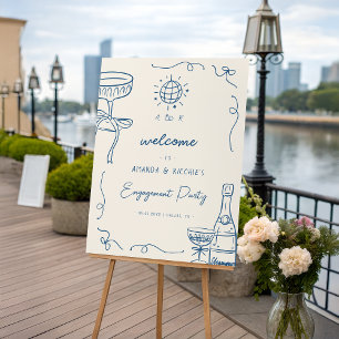Whimsical Hand Drawn Engagement Party Welcome Sign