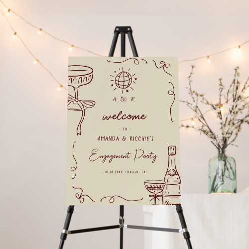 Whimsical Hand Drawn Engagement Party Welcome Sign