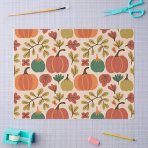 Whimsical Hand-Drawn Fall Halloween Pumpkin Seamle Tissue Paper