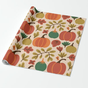 Whimsical Hand-Drawn Fall Halloween Pumpkin Seamle Wrapping Paper