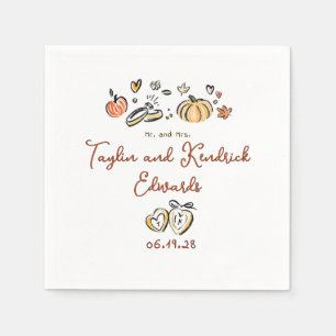 Whimsical Hand Drawn Fall Love Wedding Napkins