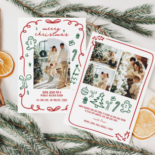Whimsical Hand Drawn Family Photo Holiday Card