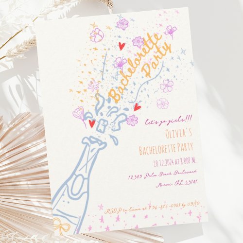 Whimsical Hand Drawn Floral Bachelorette Party Invitation
