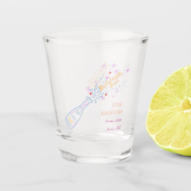 Whimsical Hand Drawn Floral Bachelorette Party Shot Glass (Front)