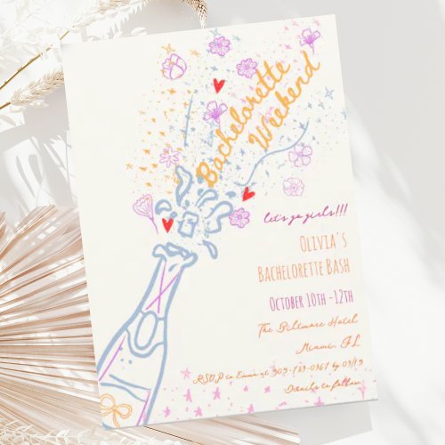 Whimsical Hand Drawn Floral Bachelorette Weekend Invitation