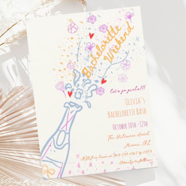 Whimsical Hand Drawn Floral Bachelorette Weekend Invitation (Creator Uploaded)