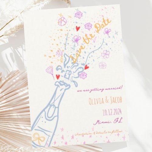 Whimsical Hand Drawn Floral Fun Save the Date Invitation