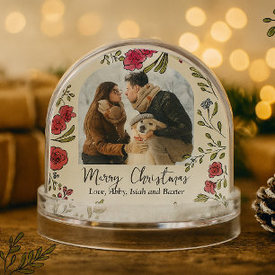 Whimsical Hand Drawn Floral Photo  Snow Globe